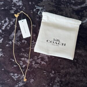 Coach Gold Heart Pendant Necklace with Branded Pouch